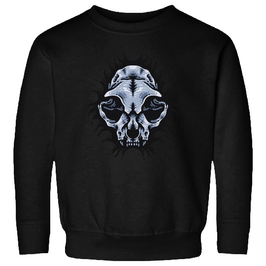 Cat Skull Bursting out gray scale oddities Sweatshirts