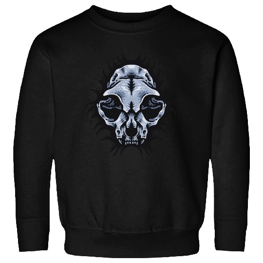 Cat Skull Bursting out gray scale oddities Sweatshirts