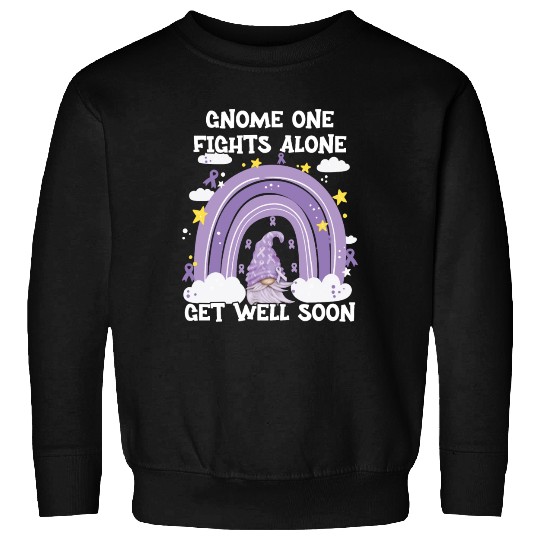 Gnome One Fights Alone Lavender Cancer Sweatshirts