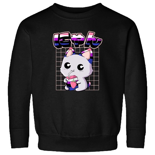 Genderfluid Pride Kawaii Cat Strawberry Milk Sweatshirts