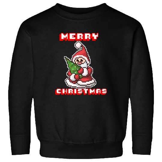 Merry Christmas I Xmas I 8 Bit Pixelated Santa Sweatshirts