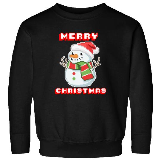 Merry Christmas I Xmas I 8 Bit Pixelated Snowman Sweatshirts
