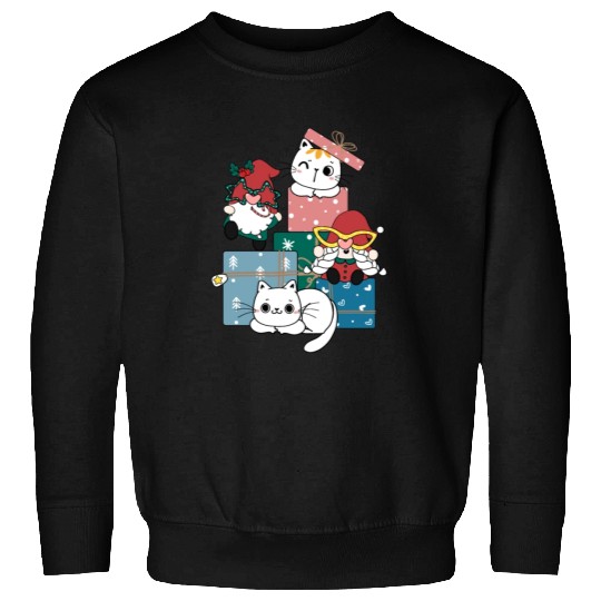 cute gnome and kitty cats on present gift box Sweatshirts
