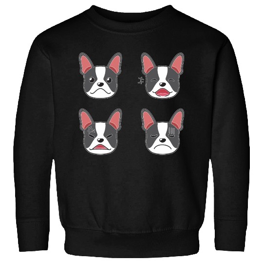 Funny Boston Terrier Dog Cartoon Faces Sweatshirts