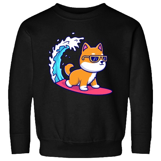 Cute Shiba Inu Dog Surfing in Sea Sweatshirts