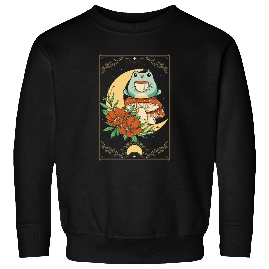 Cottagecore Aesthetic Tarot Card Frog Sipping Tea Sweatshirts