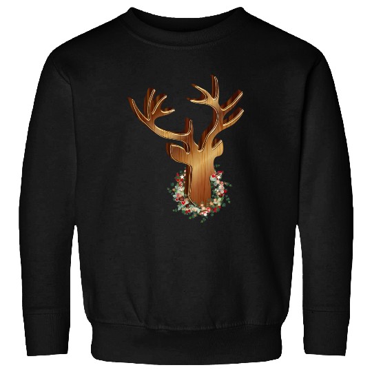 Deer head in wood look with Christmas wreath Sweatshirts