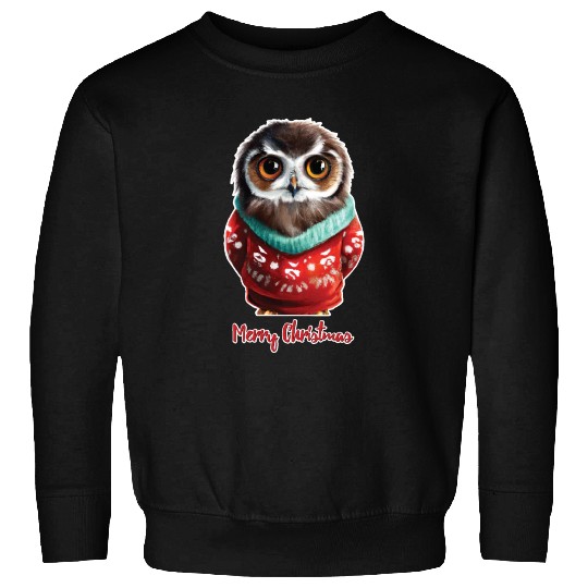Owl in a sweater with the words Merry Christmas Sweatshirts