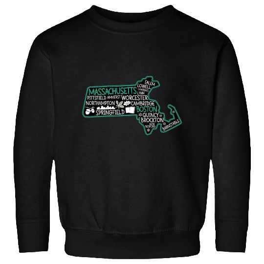 Massachusetts Boston cute map Salem Lowell Lawrenc Sweatshirts