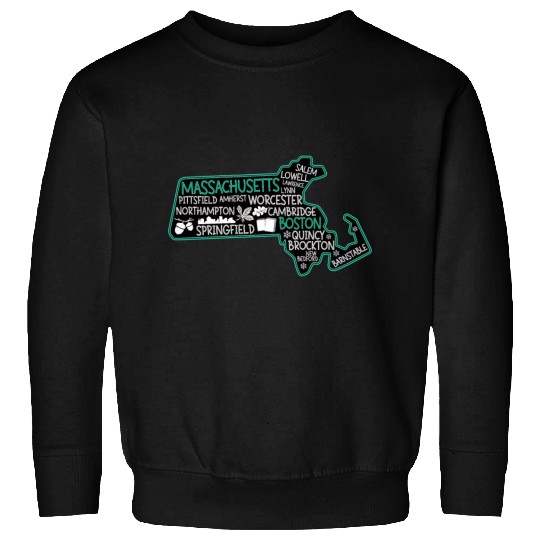 Massachusetts Boston cute map Salem Lowell Lawrenc Sweatshirts