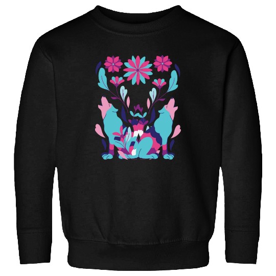 Two Wolves And Flowers Abstract Sweatshirts