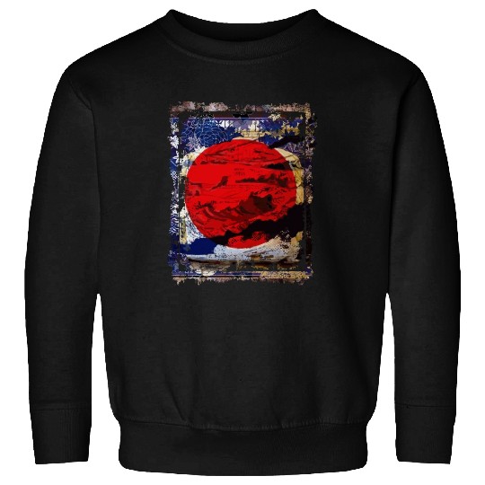 Japan Flag Red Circle Blue Mountain Collage Art 74 Sweatshirts