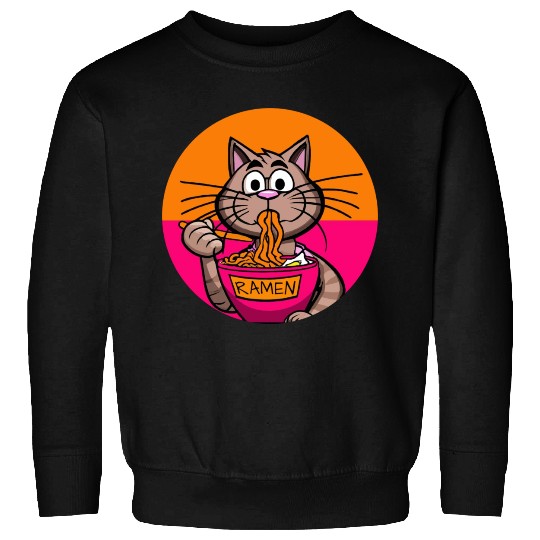 Colorful Ramen Cat Orange and Pink Sweatshirts