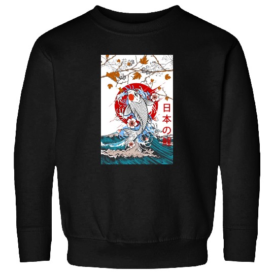 Great Wave off Kanagawa Japanese Blossom Koi Fish Sweatshirts