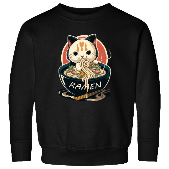 Cute Cat Eating Ramen Sweatshirts