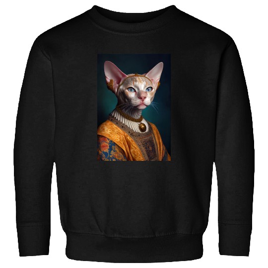Gold King Devon Rex Cat Breed Portrait Royal Renai Sweatshirts