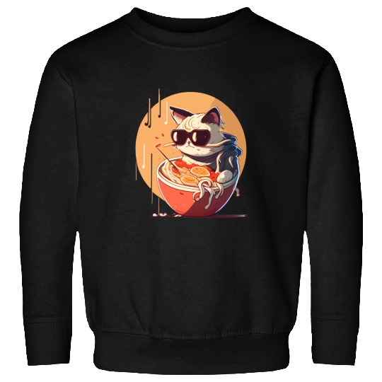 cat eating Chinese food,cute design for Meow lover Sweatshirts