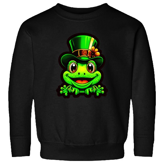 Grinning Frog Wears St. Patrick Day Top Hat Sweatshirts
