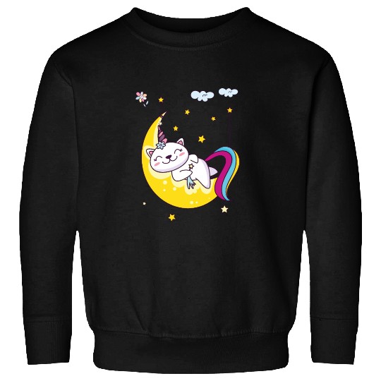 Unicorn pony cat on the moon, magic sleeping time Sweatshirts