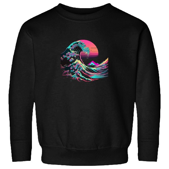 Vaperwave Aesthetic Glitch Great Wave Retrowave Sy Sweatshirts