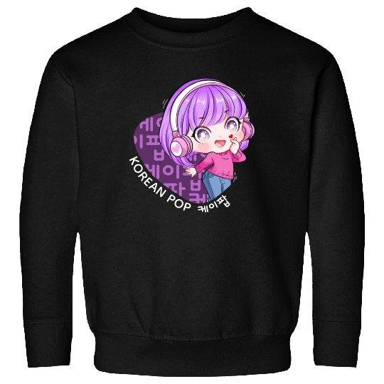 Korean Pop Chibi Finger Heart Anime Girl Kpop Kdra Sweatshirts