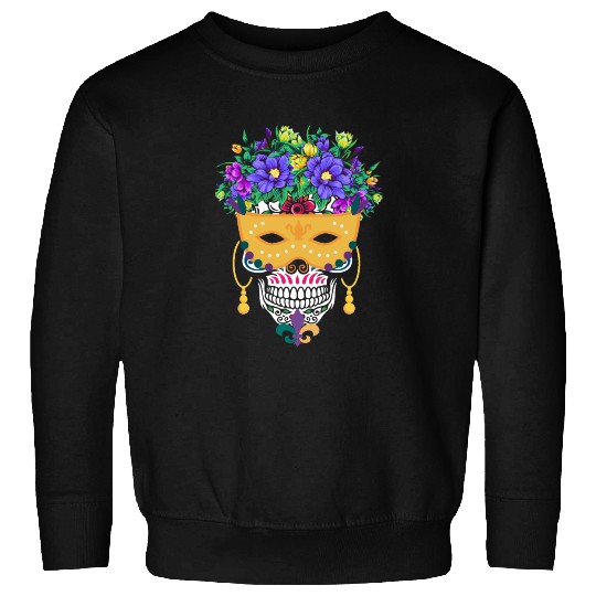 Mardi Gras Mask Dia De Los Muertos Flower Sugar Sweatshirts