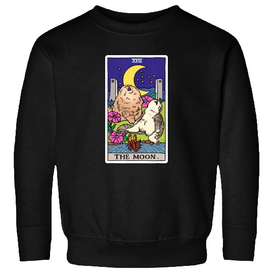 Tarot Card Crescent Moon And Cat Howl at the Moon Sweatshirts