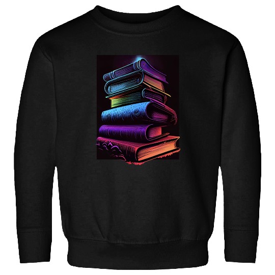 Synthwave Book Stacks Design - Retro Vibes Sweatshirts