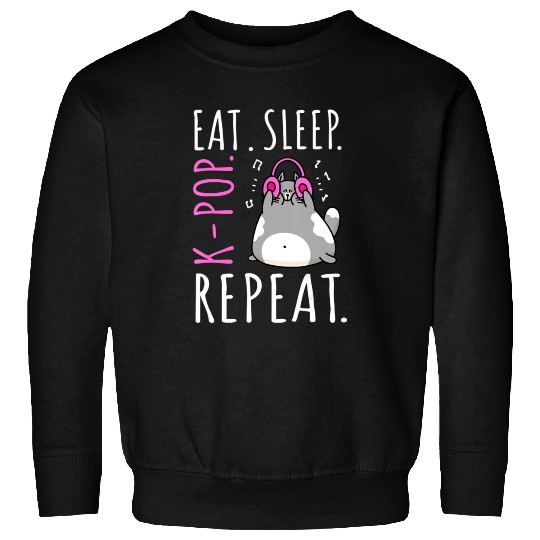 Eat Sleep K Pop Repeat Kawaii Cat Listening Music Sweatshirts
