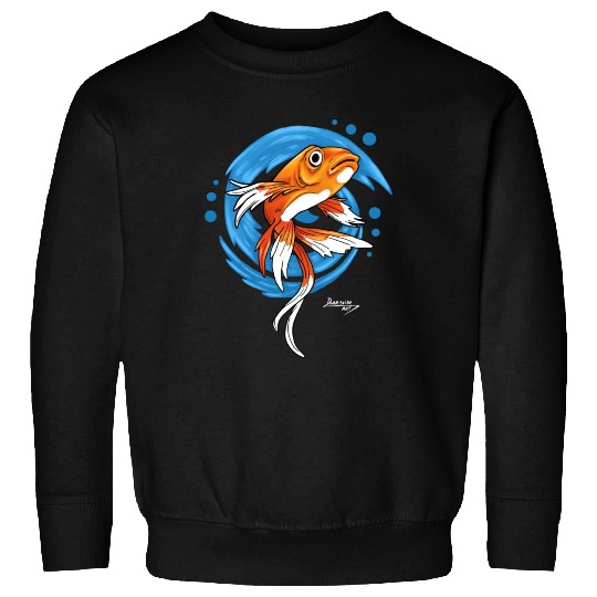 Carp Koi Fish on Blue waves green Sweatshirts
