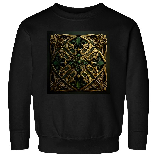 Green Bronze Ornamental Plaid Decoration Pattern Sweatshirts
