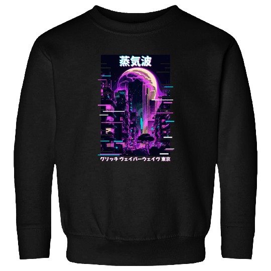 Retro Glitch Cityscape Vaporwave Futurism Tokyo Ae Sweatshirts