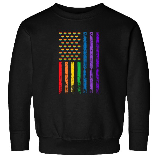 American Flag Rainbow Heart Decor LGBT Pride Month Sweatshirts