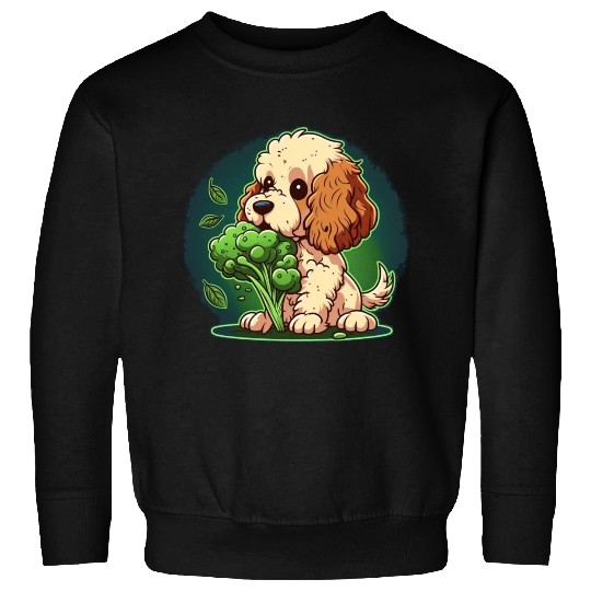 Cute dog eats green broccoli vegetables Sweatshirts