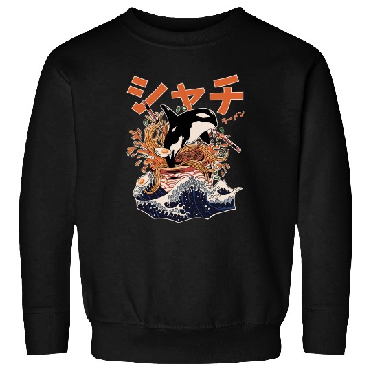 The Great Orca Killer Whale Ramen (Japanese Text) Sweatshirts