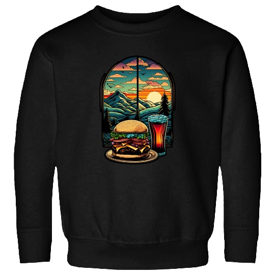 Church window with hamburger burger and drink Sweatshirts