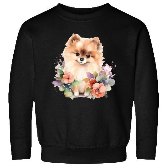 Pomeranian Dog Watercolor Floral Sweatshirts