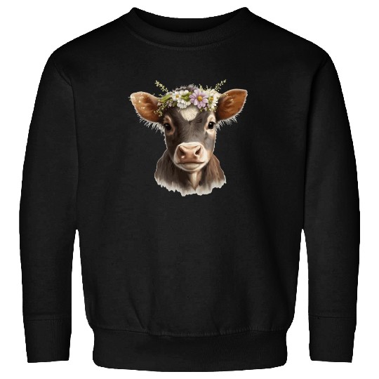 Calf Flower Crown Baby Cow Floral Farm Animal Pet Sweatshirts