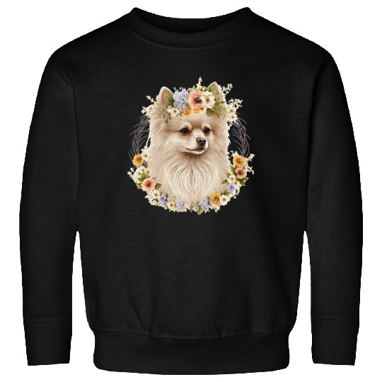 Cute Pomeranian Pom Flower Crown Pet Dog Breed Flo Sweatshirts
