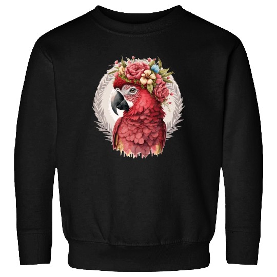 Scarlet Macaw Parrot Watercolor Bird Flower Crown Sweatshirts