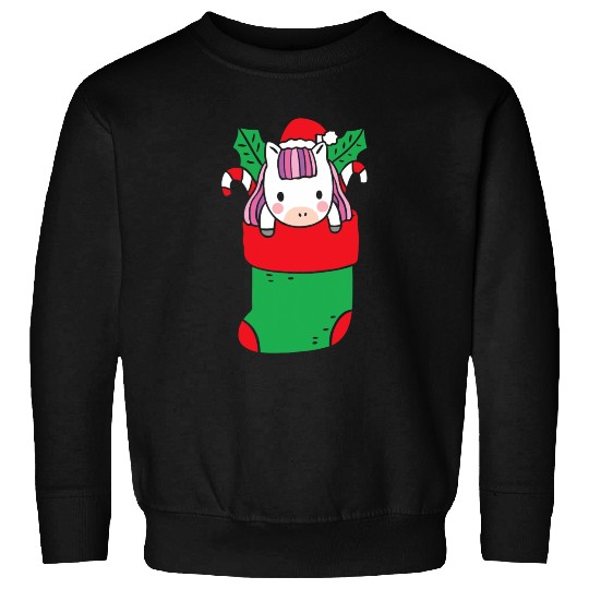 Cute Unicorn inside Christmas Sock with Candy Cane Sweatshirts