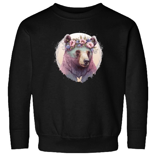 Cute Watercolor Grizzly Bear Flower Crown Floral A Sweatshirts