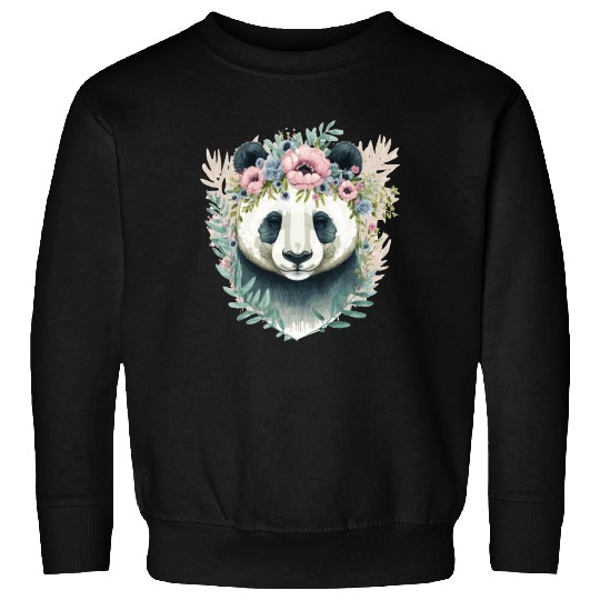 Cute Panda Bear Flower Crown Watercolor Animal Lov Sweatshirts