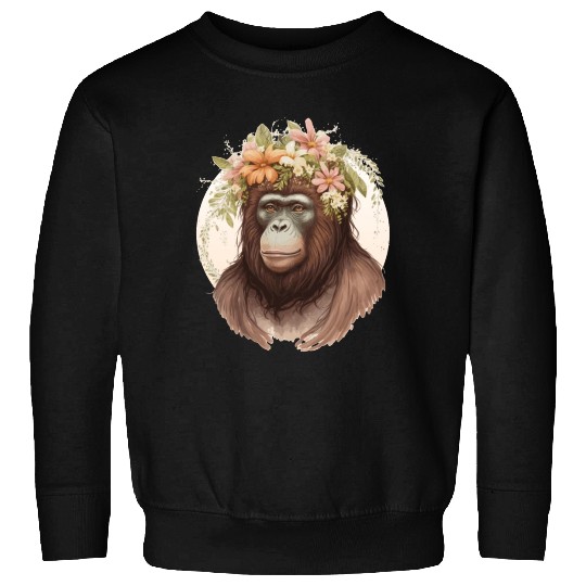 Cute Watercolor Orangutan Flower Crown Floral Sweatshirts