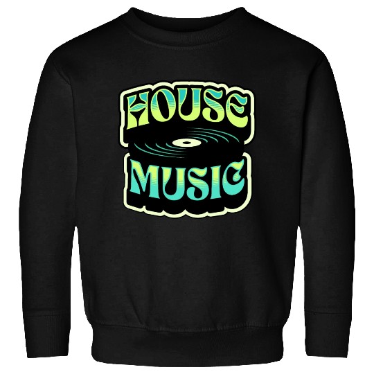 HOUSE MUSIC - Groovy Vinyl (teal/lime) Sweatshirts