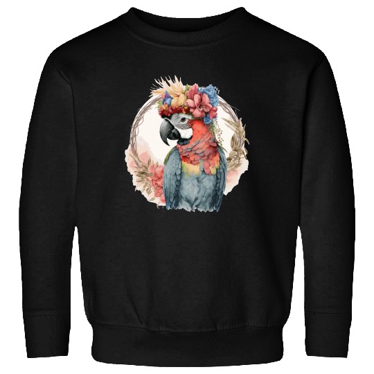 Colorful Parrot Watercolor Macaw Bird Flower Crown Sweatshirts