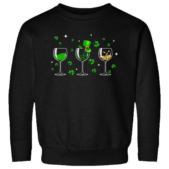 Three Wine Glasses Clover Shamrock St Patrick Day Sweatshirts