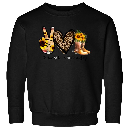 Sunflower Peace Love Country Cowgirl Midwest Boot Sweatshirts