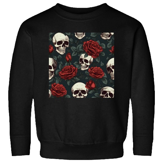 Dark Elegant Gothic Pattern Skulls & Red Roses Sweatshirts