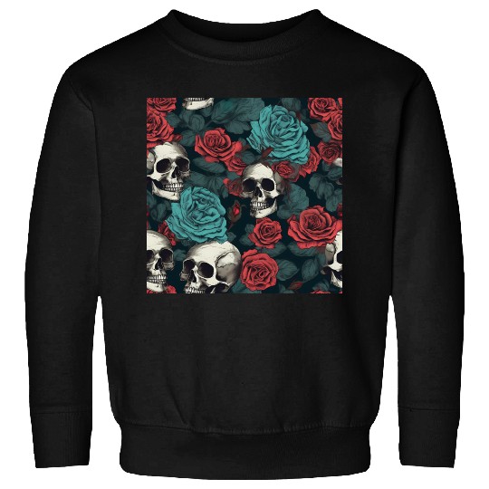 Gothic Skulls & Red Roses Pattern Dark Elegant Sweatshirts